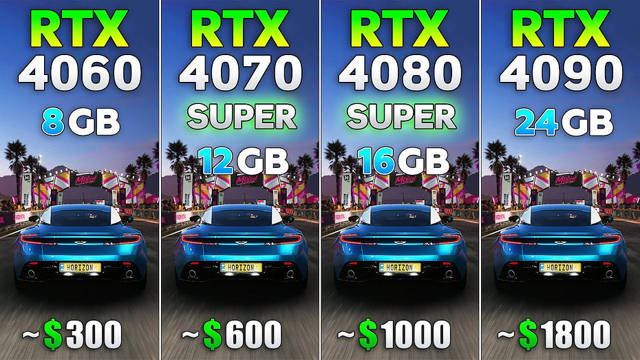 Видеокарты GeForce RTX 4060, RTX 4070 SUPER, RTX 4080 SUPER и RTX 4090 сравнили в 8 играх